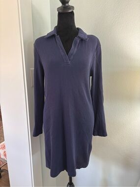 Paris Atelier small Casual Navy Long-Sleeve waffle knit Polo  Dress blue